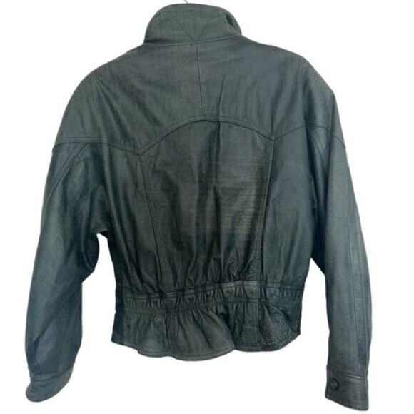 Wilsons Leather Adventure Bound Vintage 80s Army Green Moto Leather Jacket - Picture 2 of 16
